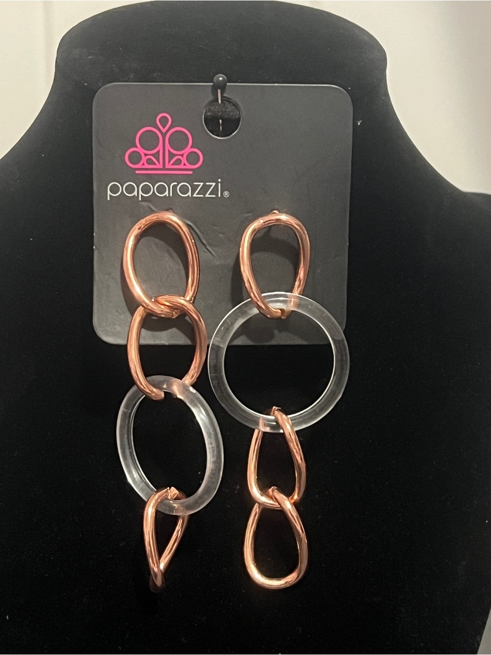 Paparazzi Rose Gold and Clear Linked Drop Earrings